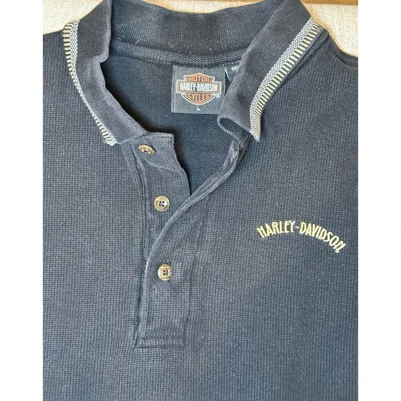 Vintage Harley Davidson Polo Shirt Mens Large Black Embroidered Logo Biker L - Picture 10 of 12